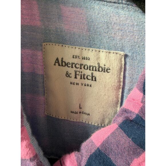 Abercrombie & Fitch Pink and Blue Plaid Button Down Top - Picture 3 of 6